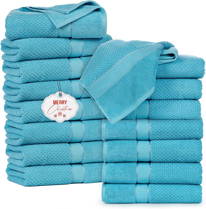 Ample Decor Bath Towels for Bathroom Set of 16 100% Cotton Sky Blue Popcorn by AmpleDecor