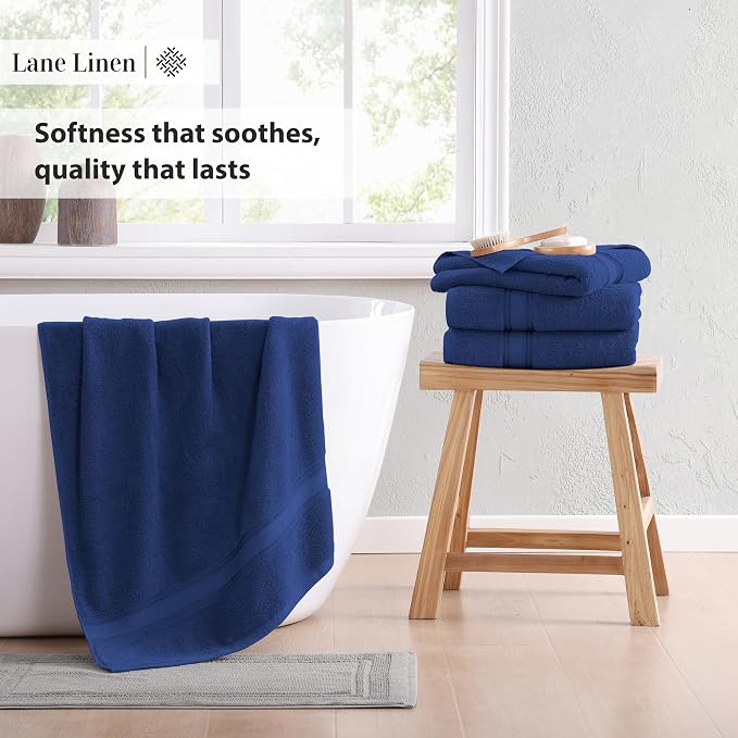 LANE LINEN 100% Mercerized Cotton Towels Set 12 – Zero Twist, 4 Bath Towels - Image 4