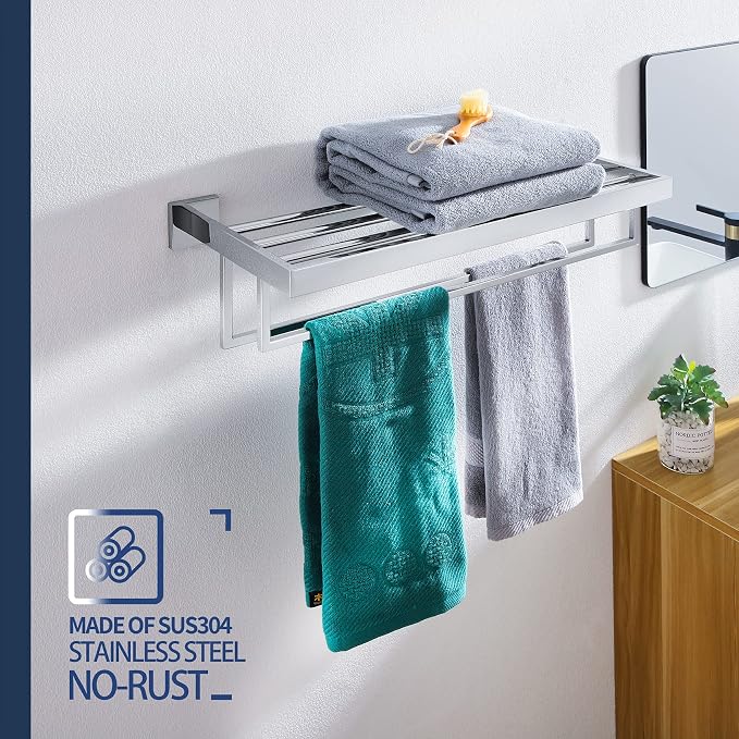 KOKOSIRI Bathroom Towel Shelf 20-Inch Chrome Towel Rack - Image 3