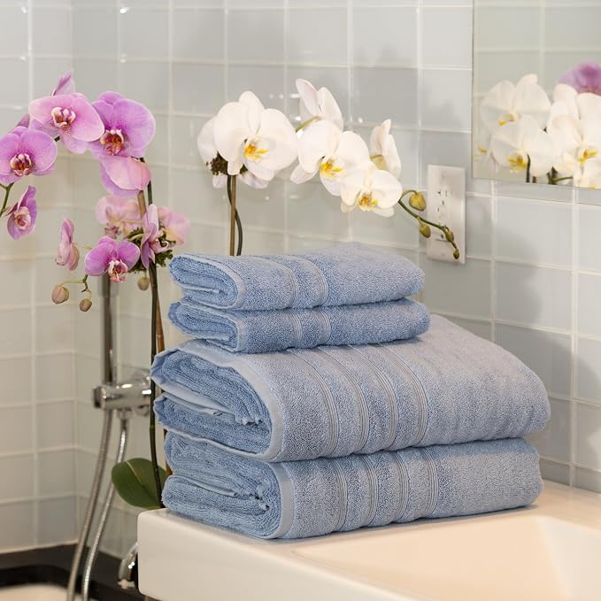 Mosobam Luxury Turkish 4pc XL Towel Set 35X70 16X30 Allure Blue Oversize 700 - Image 2