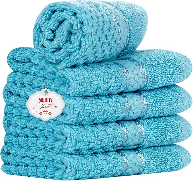 Ample Decor Sky Blue Wash Cloth Set of 5 100% Cotton by AmpleDecor