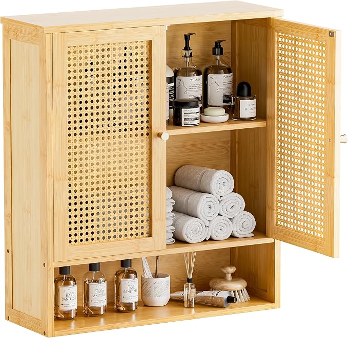HITNET Bathroom Cabinet Wall Mounted, Rattan Medicine Cabinet, Bamboo Hanging by HITNET