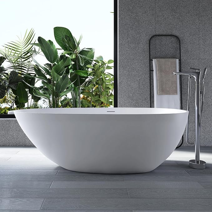 67" Stone Resin Freestanding Bathtub, Oval Solid Surface Bathroom Freestanding by MEDUNJESS