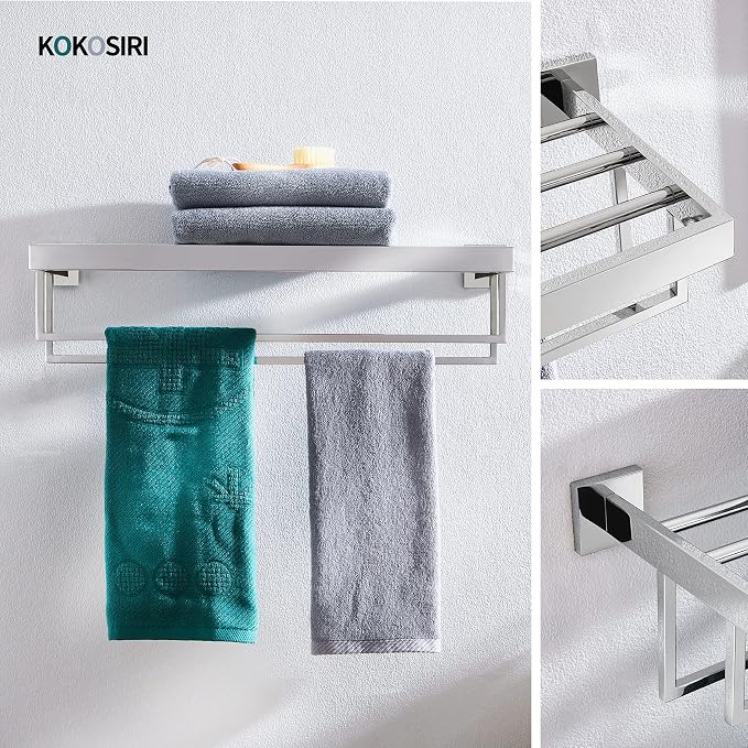 KOKOSIRI Bathroom Towel Shelf 20-Inch Chrome Towel Rack - Image 6
