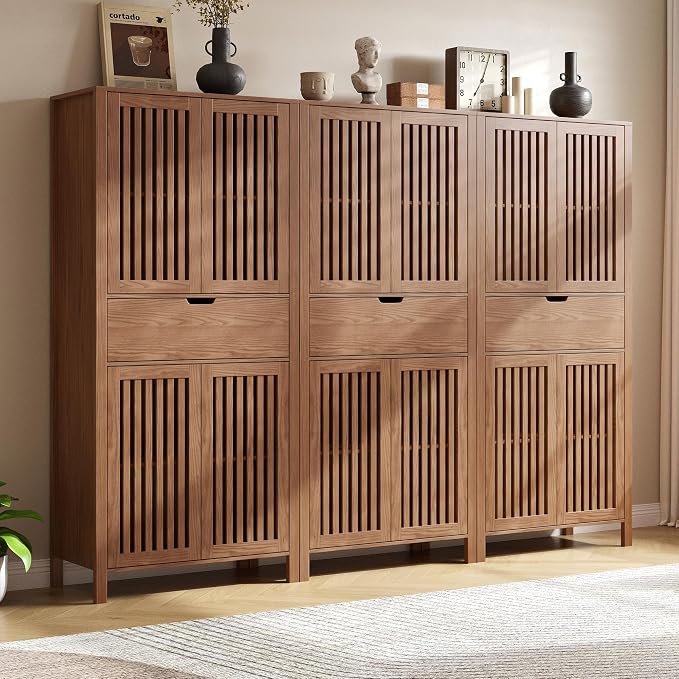 Set of 3 Rustic Brown 69" Tall Farmhouse Storage Cabinet - Image 3