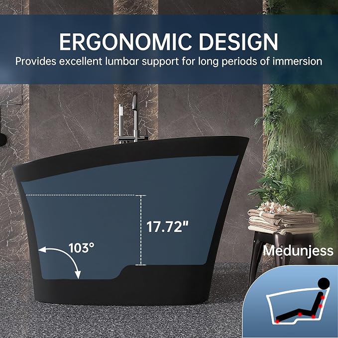 51'' Japanese Soaking Tub Freestanding Bathtub Resin Stone Bathtubs Deep - Image 7