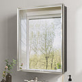 20''x 26'' Brushed Nickel Medicine Cabinet, Recessed or Surface Framed Medicine by QUEENFUN