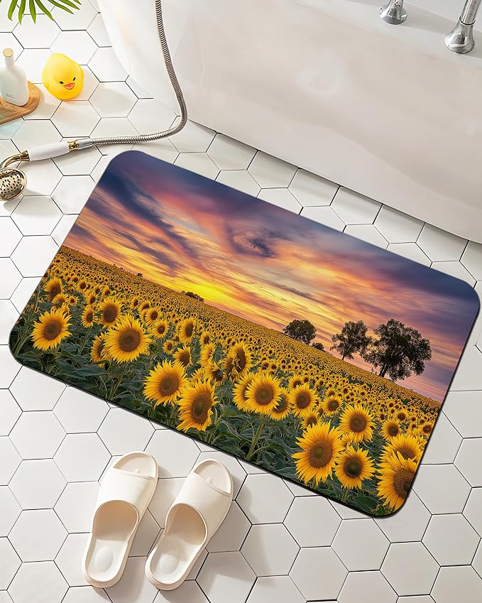 Sunflowers Floral Bath Mat for Bathroom, Washable Cover Floor Rug Carpets Floor by Elightvap