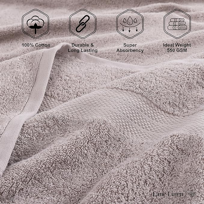 LANE LINEN 100% Mercerized Cotton Bathroom Towel Set - Image 6