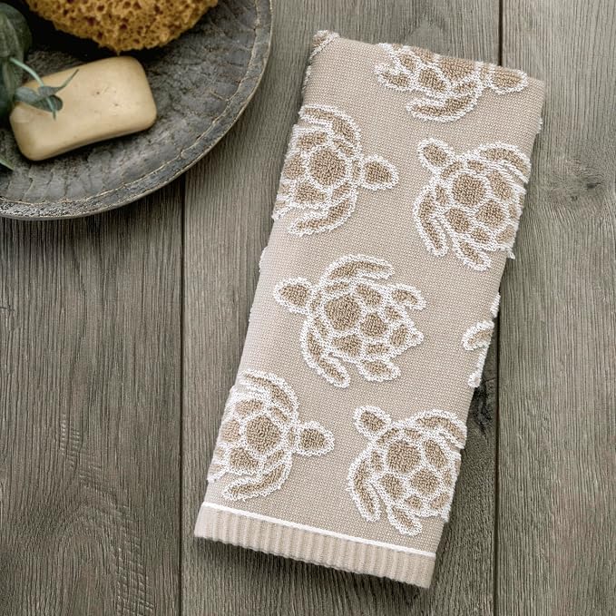 SKL Home Turtle Sculpted 100% Cotton Jacquard 2pc Hand Towel Set, Reversible & - Image 2