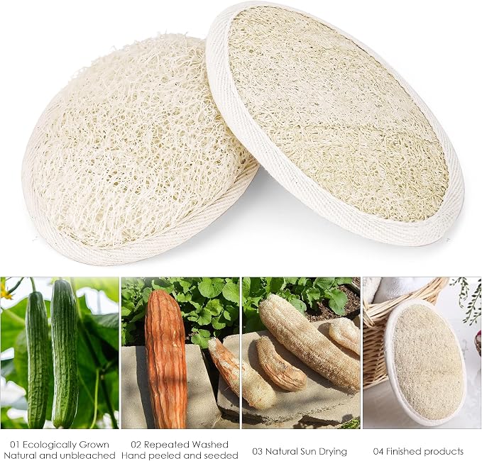 Natural Loofah Sponge, 3 Pack Exfoliating Body Scrubber - Image 3