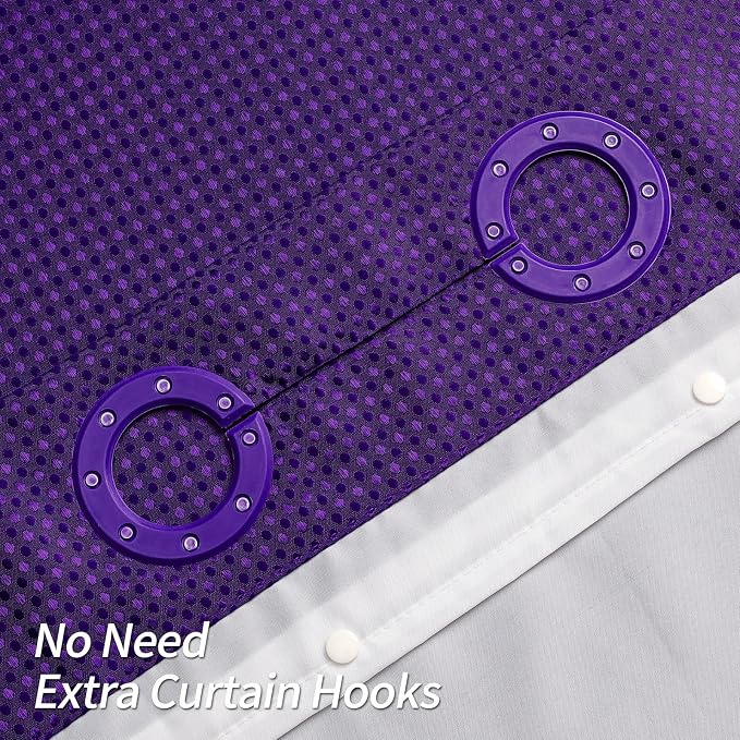 MitoVilla No Hooks Required Purple Waffle Shower Curtain Liner Set, Modern - Image 3