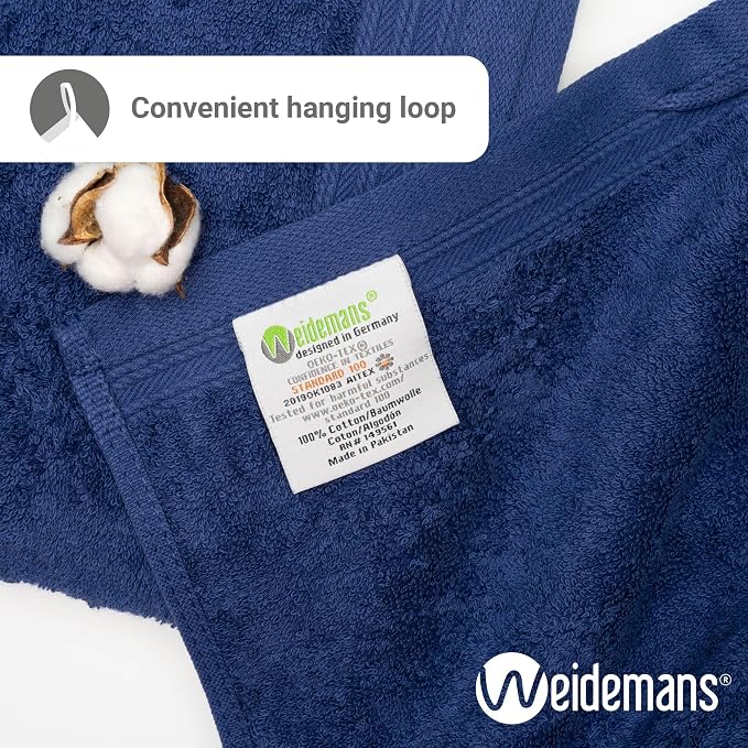 100% Cotton Washcloths Set 13” x 13” | Navy Blue Towels | Set of 6 Ultra Soft - Image 3