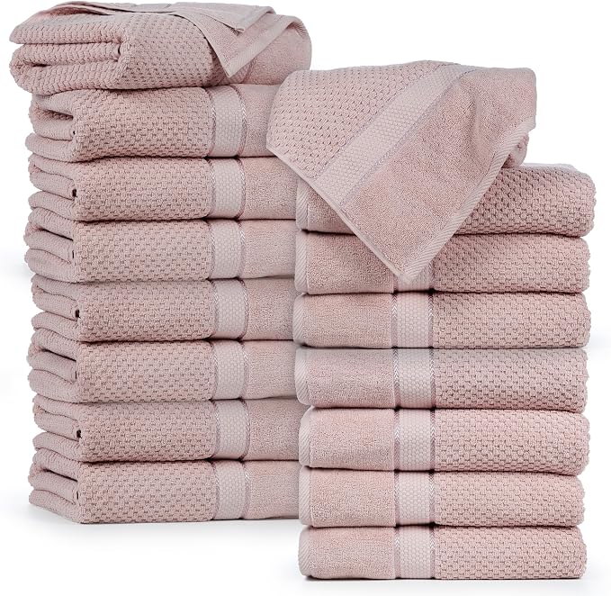 Ample Decor Bath Towels for Bathroom Set of 16 100% Cotton Popcorn Textured - Image 7
