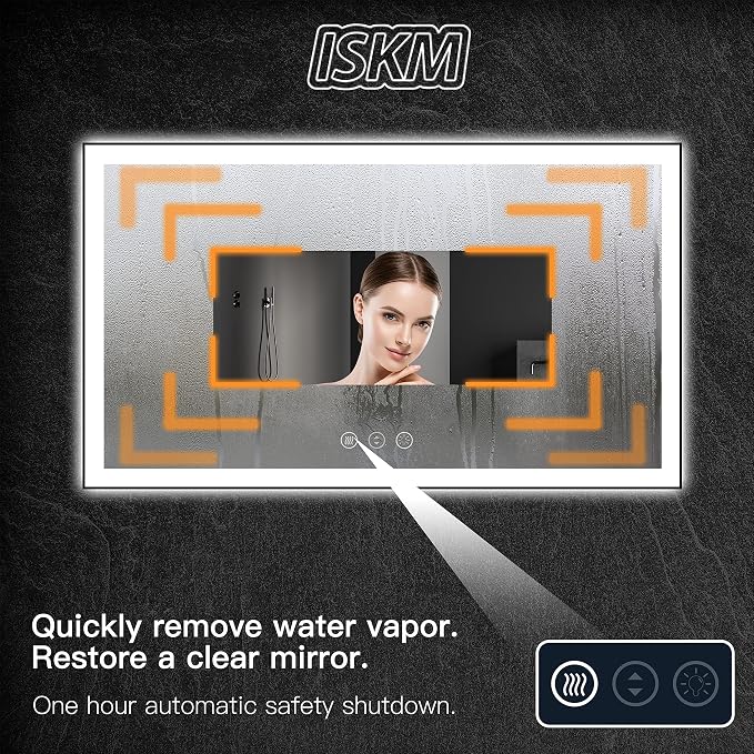 ISKM Framed LED Mirror for Bathroom 77"x36", Dimmable LED Bathroom Mirror - Image 5