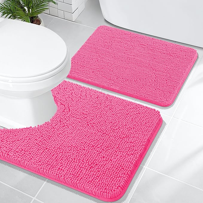 OLANLY Bathroom Rugs Sets 2 Piece, Soft Absorbent Chenille Bath Mats and by OLANLY
