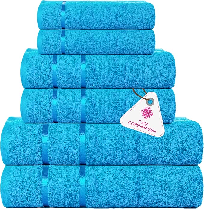 CASA COPENHAGEN Eternal 6 Pieces Towel Set-Teal Blue, 500 GSM 2 Bath Towel 2 by CASACOPENHAGEN