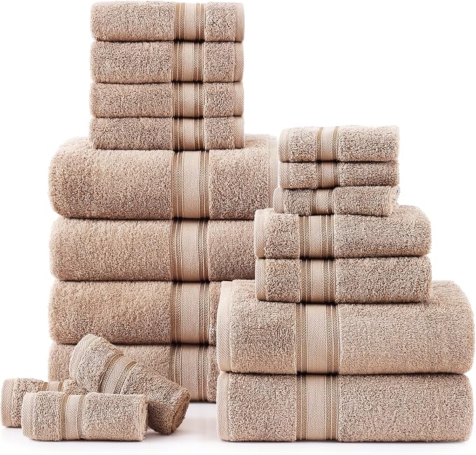 LANE LINEN Towel Set for Bathroom – 18-Pack 100% Cotton, Zero Twist, Includes 6 by LaneLinen