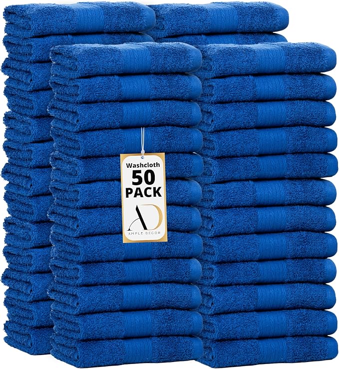 Ample Decor Wash Cloths Set of 50 12 X 12 Inch 100% Cotton 600 GSM, Soft by AmpleDecor