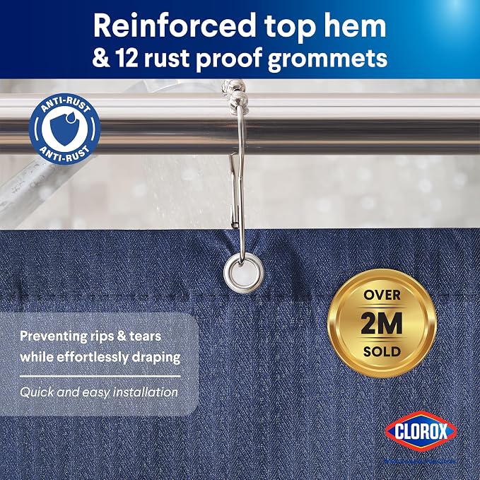 Clorox 2-in-1 Bathroom Shower Curtain Liner, Durable Fabric, Weighted Magnets - Image 5
