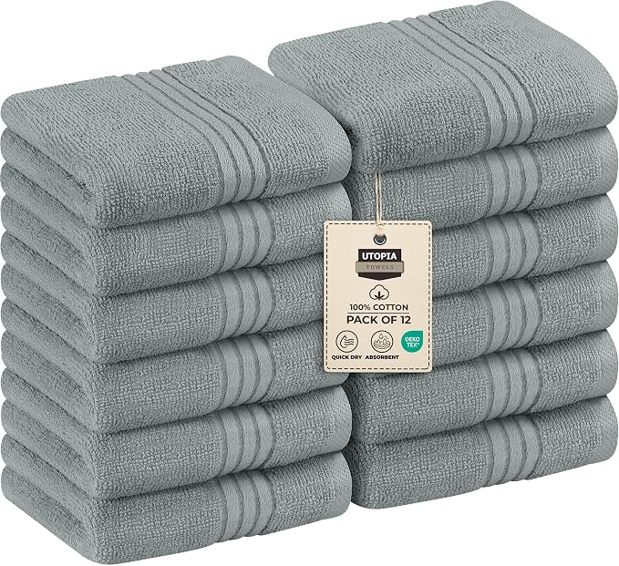 Utopia Towels 12 Pack Premium Wash Cloths Set, 12 by 12 Inches, 100% Cotton by UTOPIATOWELS