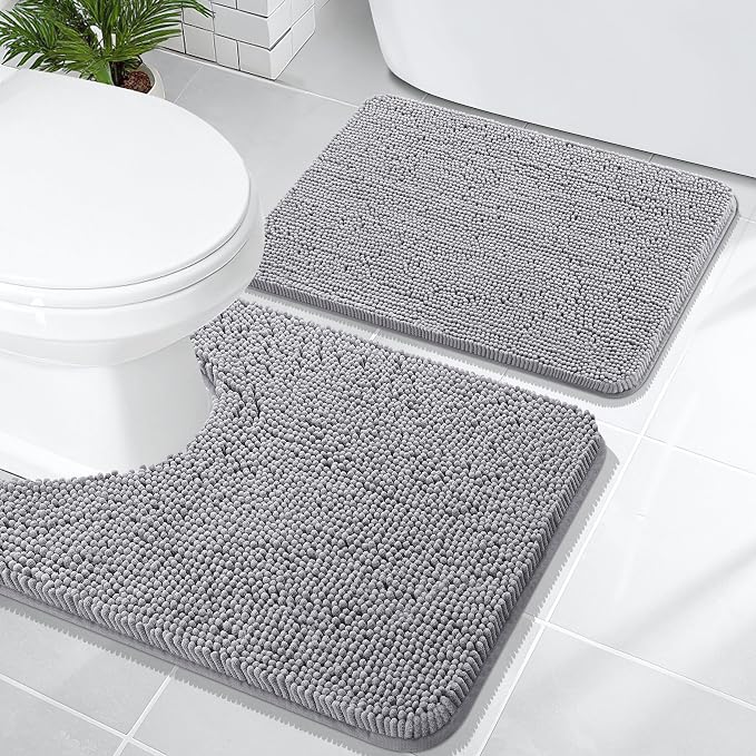 OLANLY Bathroom Rugs Sets 2 Piece, Soft Absorbent Chenille Bath Mats and by OLANLY