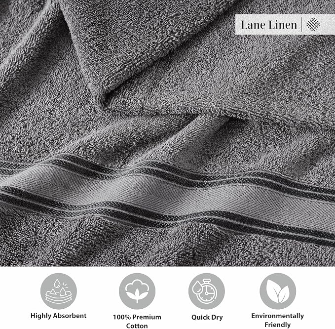 LANE LINEN Towel Set of 12 – 100% Mercerized Cotton, Zero Twist, 4 Large Bath - Image 7