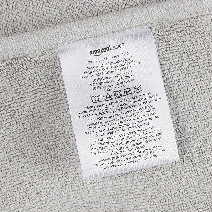 Amazon Basics Banded Bathroom Bath Rug Mat, Soft Silver, 31 inches L x 20 - Image 4