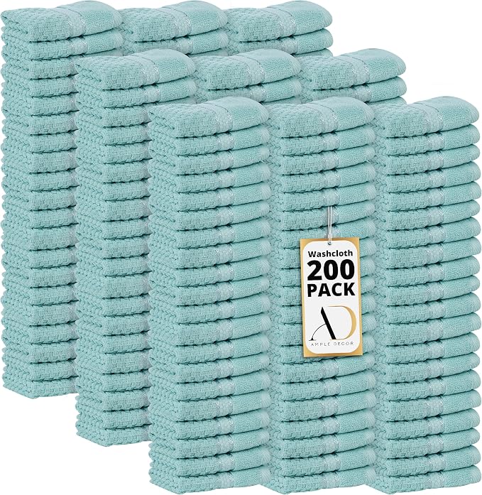 Ample Decor 100% Cotton Washcloths Set of 200 12 X 12 Inch by AmpleDecor