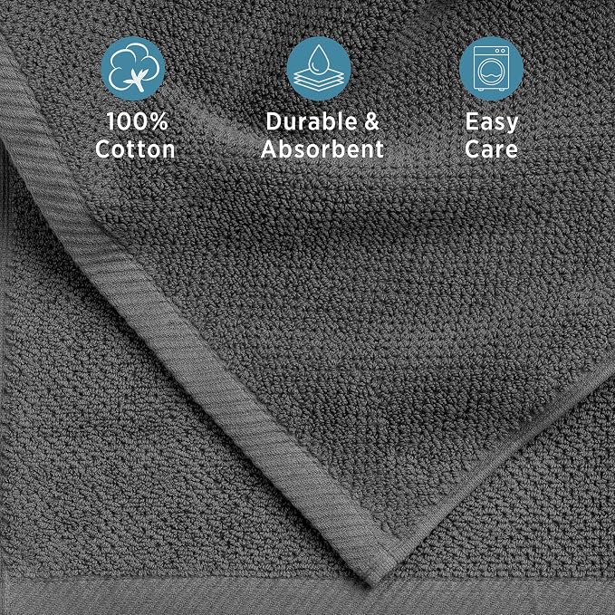 Welhome Franklin Premium 6 Pack Hand Towels Popcorn Textured Charcoal Bathroom - Image 3