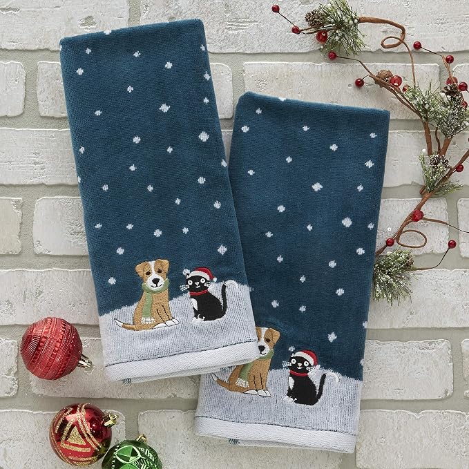 SKL Home Christmas/Winter Cat & Dog Hand Towel 2pc Set - Image 4