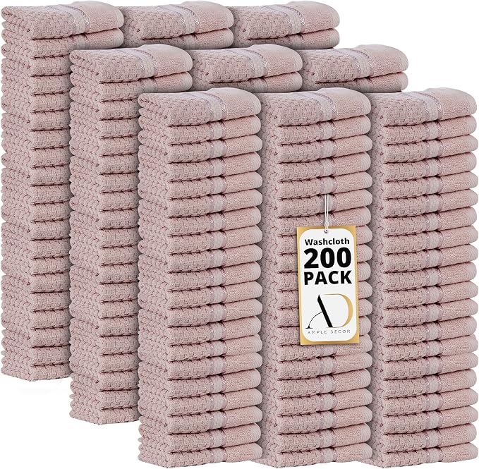 Ample Decor 100% Cotton Washcloths Set of 200- Highly Absorbent, Popcorn by AmpleDecor
