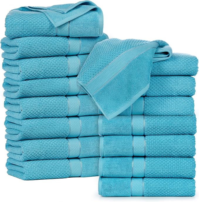 Ample Decor Bath Towels for Bathroom Set of 16 100% Cotton Sky Blue Popcorn - Image 7