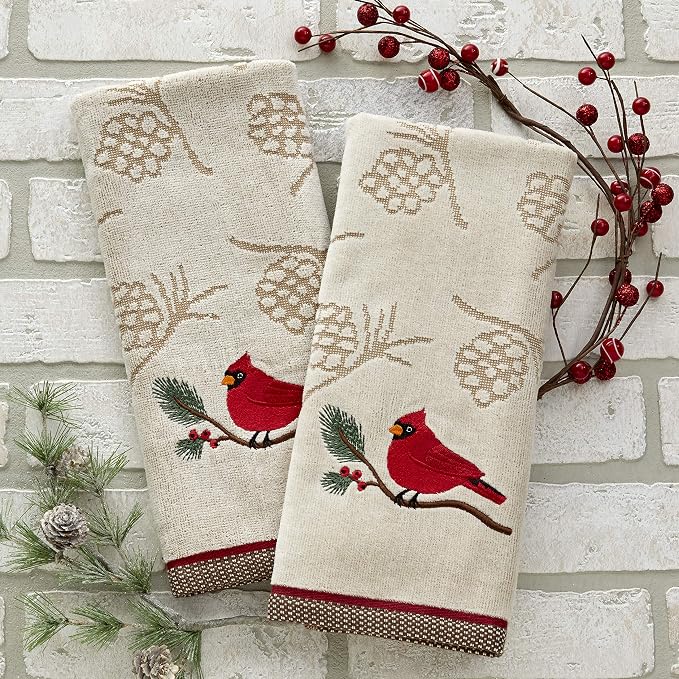 SKL Home Christmas/Winter Cardinal & Branch Hand Towel 2pc Set - Image 2