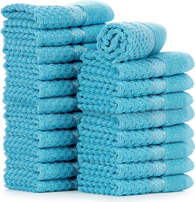 Ample Decor Washcloth Set of 20 Sky Blue 100% Cotton - Image 7