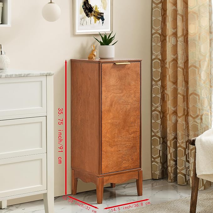 Bathroom Floor Cabinet with Adjustable Shelves, 35.7 Inch Vintage Style Linen - Image 2