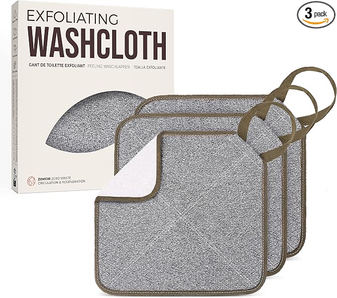 ZOMCHI 3 Pack Exfoliating Washcloth, Premium Facial and Body Wash Cloths by ZOMCHI