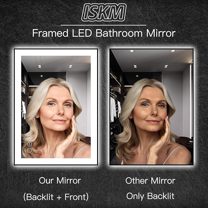 ISKM Framed LED Mirror for Bathroom 72"x40", Dimmable LED Bathroom Mirror - Image 4